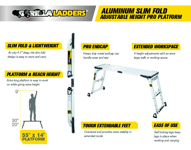 Gorilla Ladders 55 in. x 14 in. x 20 in. Heavy Duty AdjustableHeight